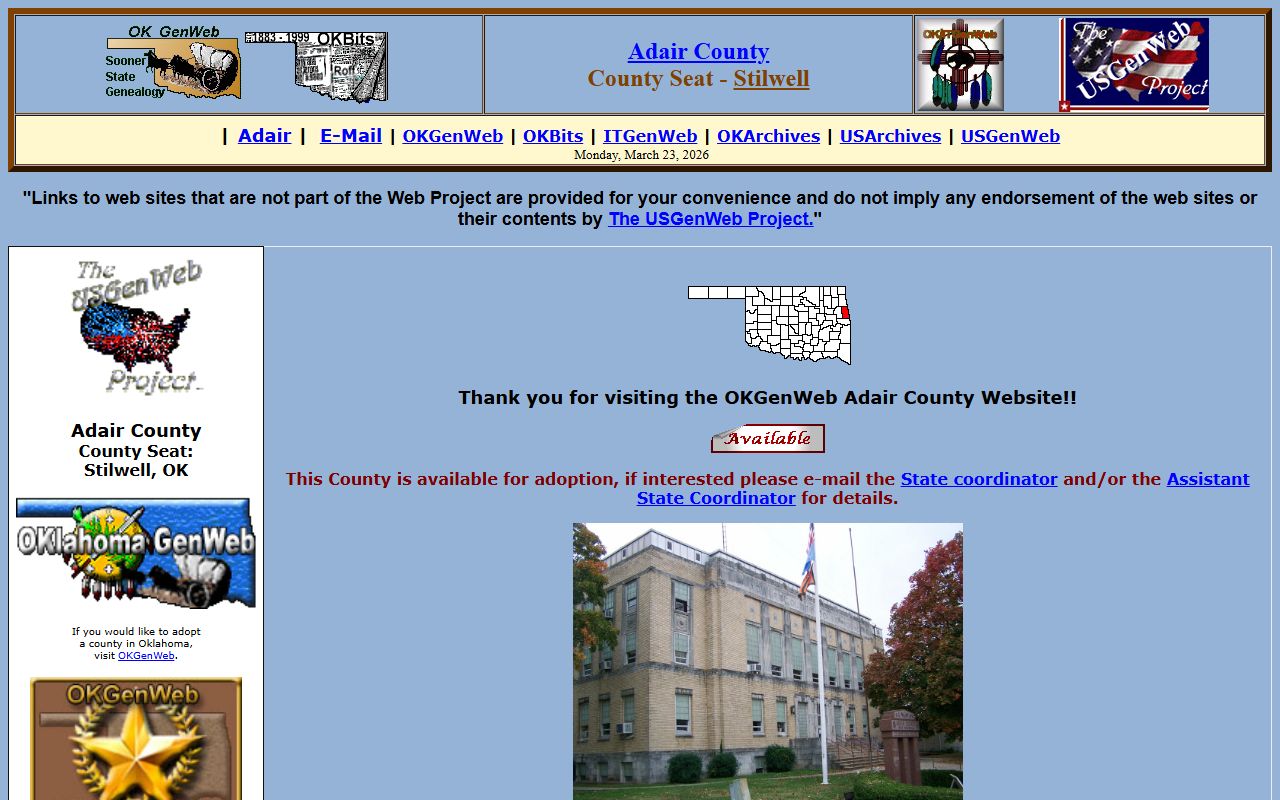 Adair County genealogy records on OKGenWeb