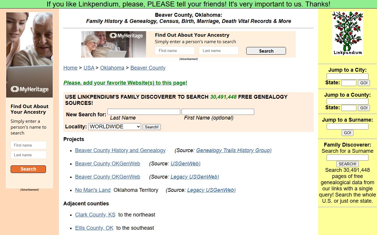 Beaver County genealogy records on Linkpendium