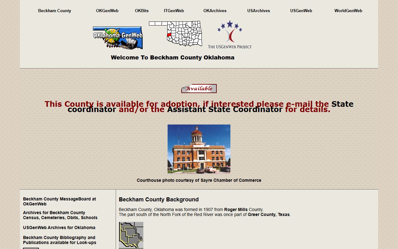 Beckham County genealogy records on OKGenWeb