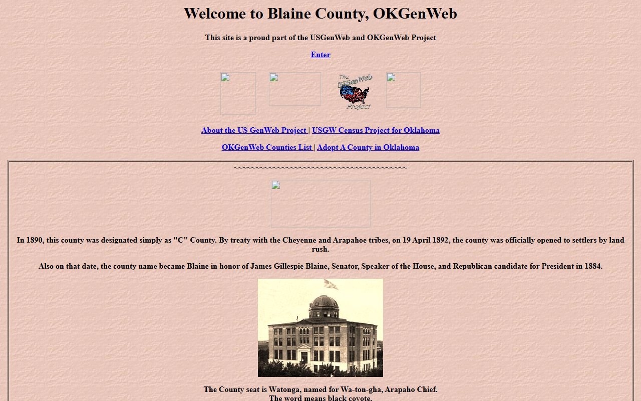 Blaine County genealogy records on OKGenWeb