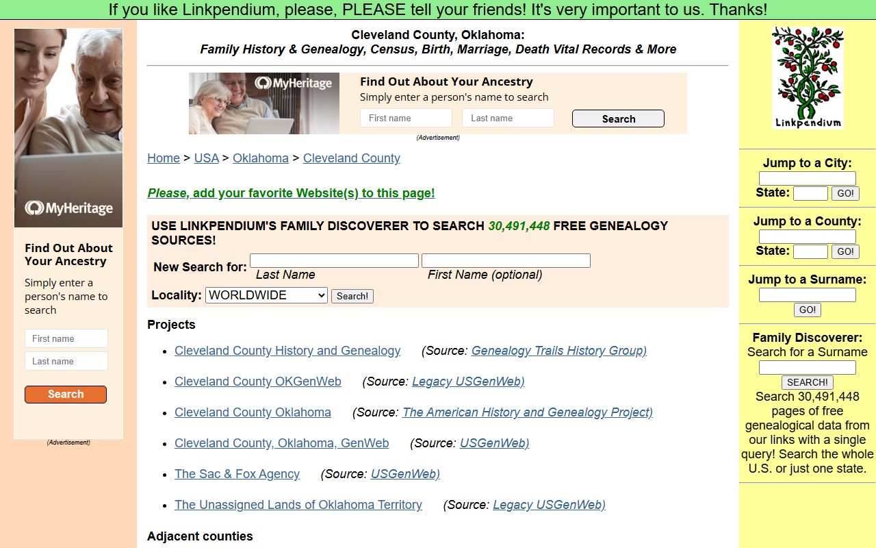 Cleveland County Linkpendium genealogy records directory