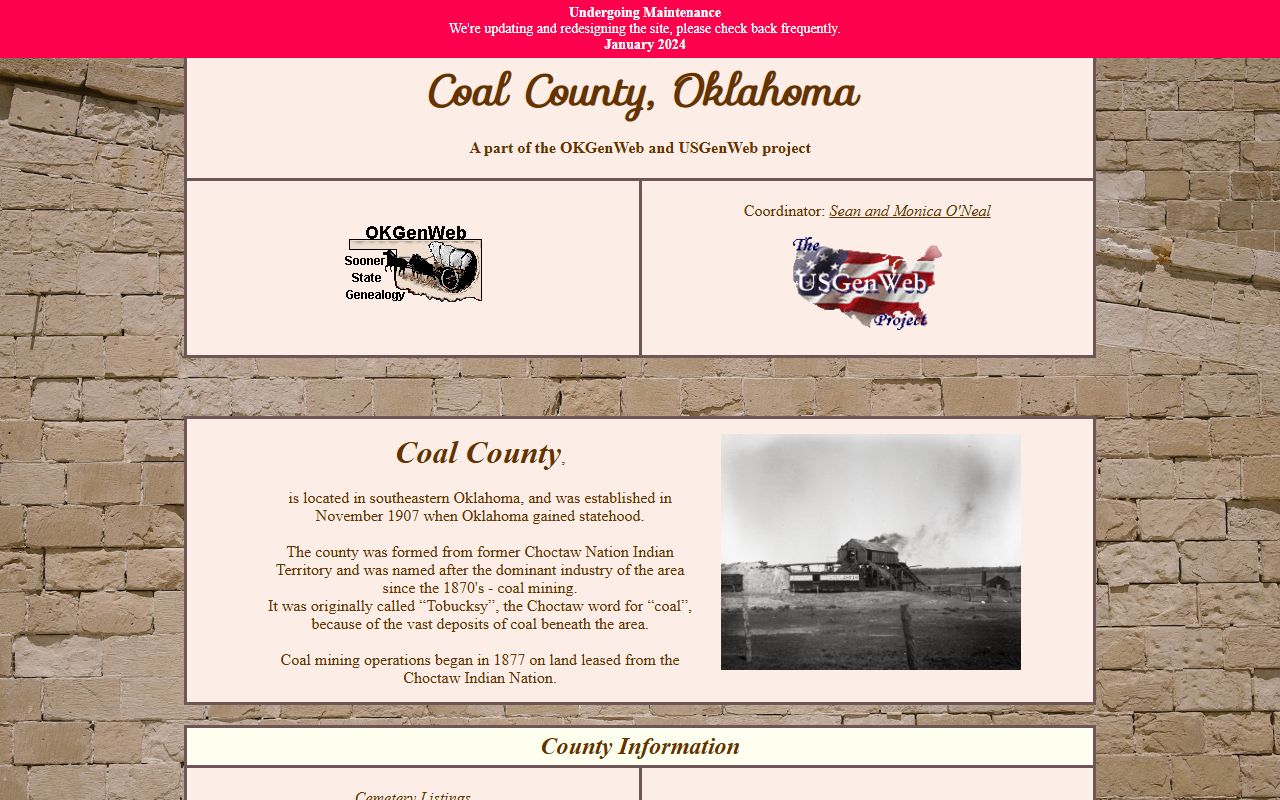 Coal County OKGenWeb genealogy records page