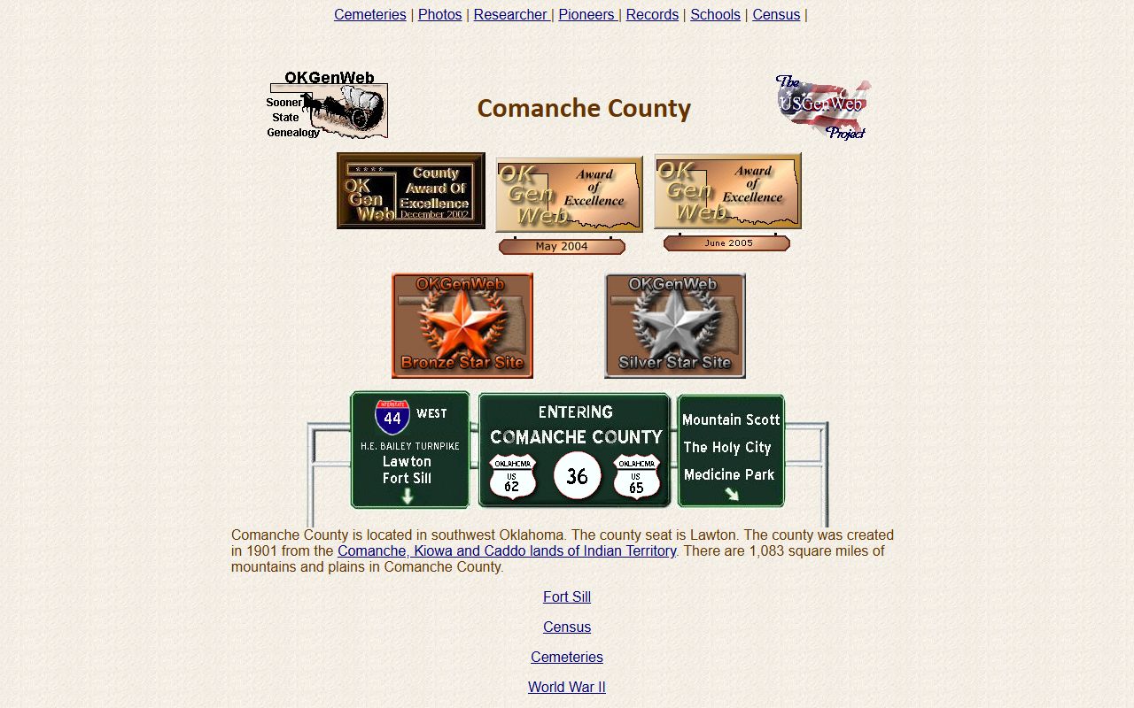 Comanche County OKGenWeb genealogy records page
