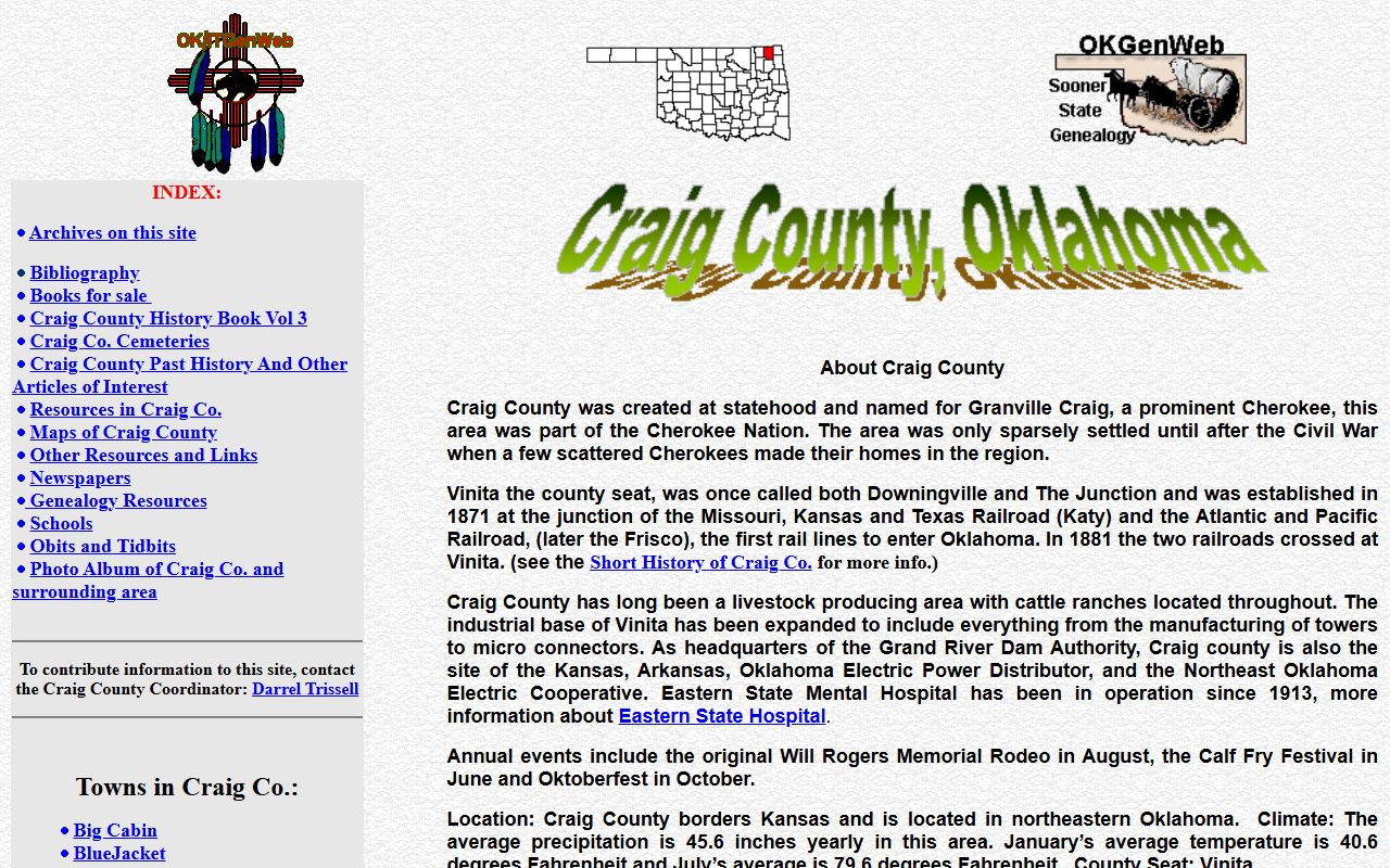 Craig County OKGenWeb genealogy records page