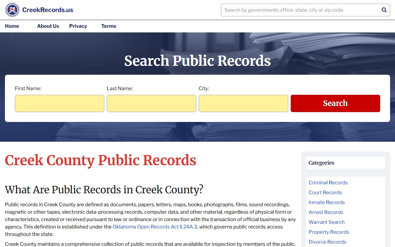 Creek County official records portal genealogy records