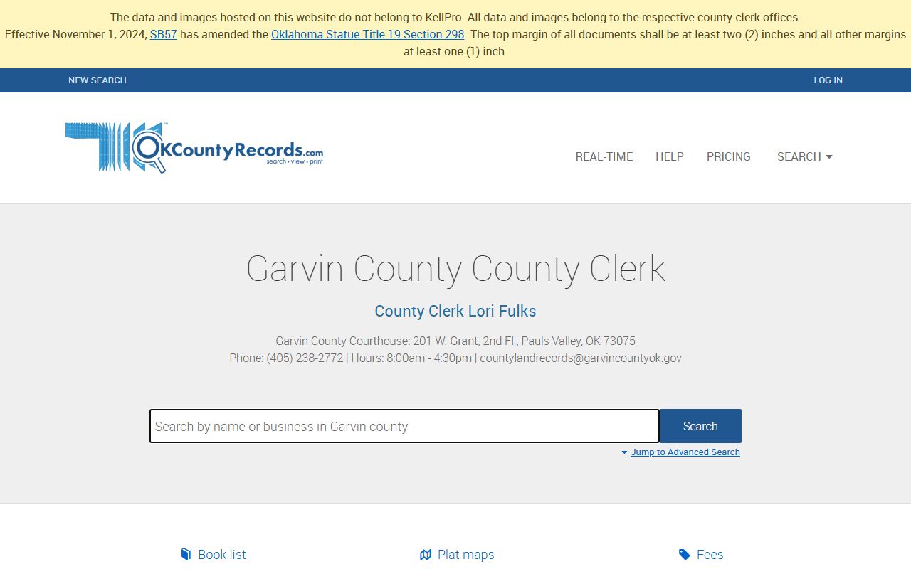 Garvin County Oklahoma genealogy land records search portal
