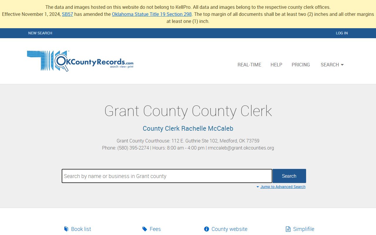 Grant County Oklahoma genealogy land records search portal