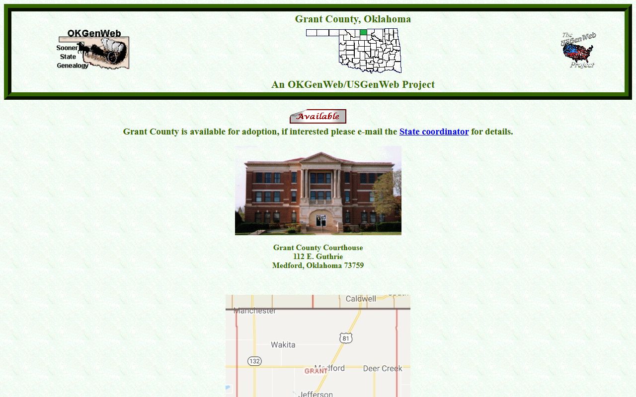 Grant County Oklahoma OKGenWeb genealogy resources