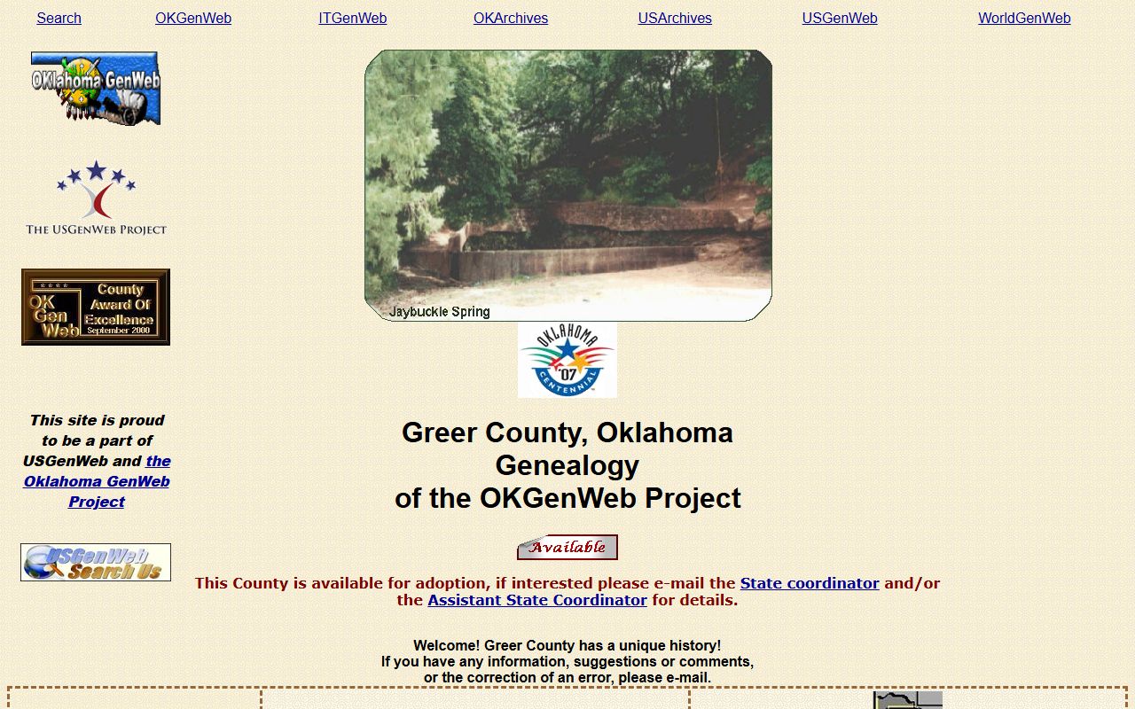 Greer County Oklahoma genealogy records OKGenWeb page