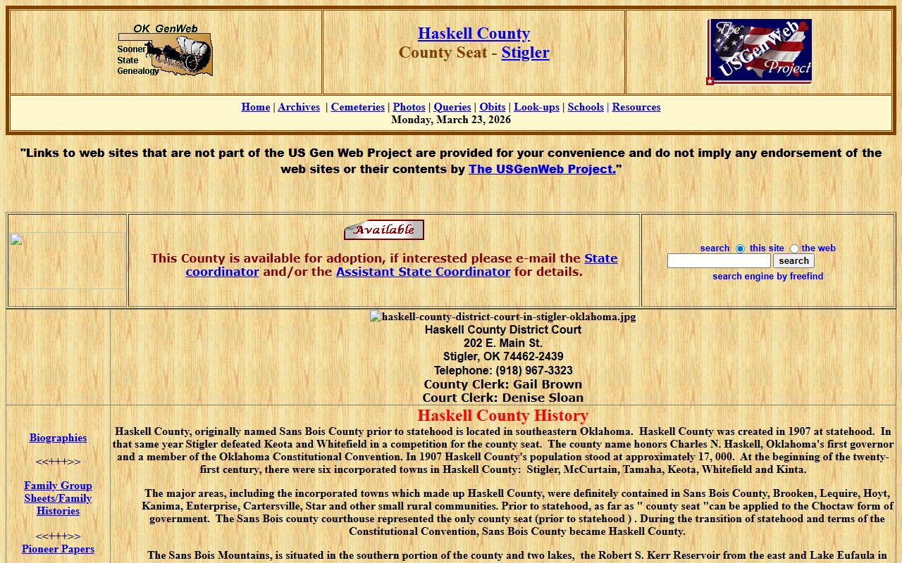 Haskell County genealogy records on OKGenWeb