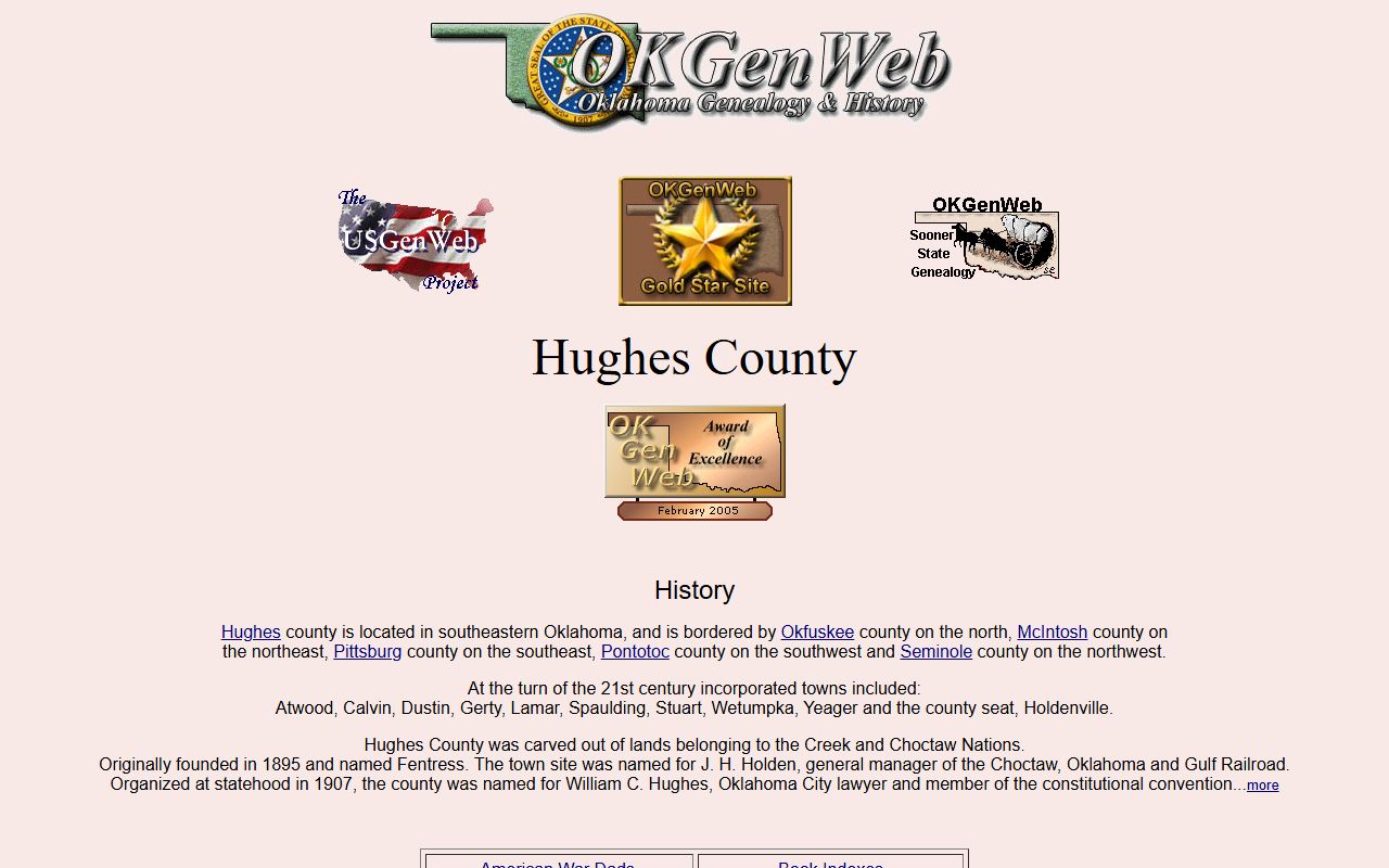 Hughes County OKGenWeb genealogy records page