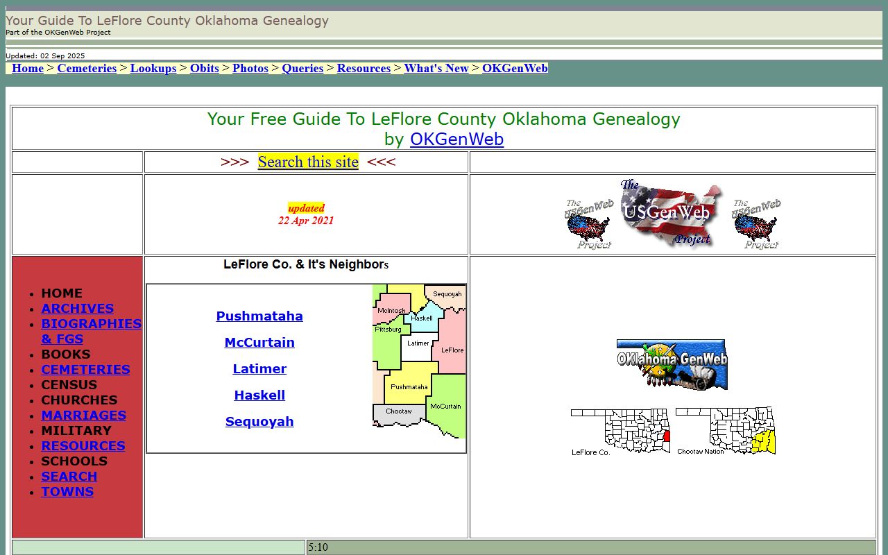Le Flore County genealogy records on OKGenWeb