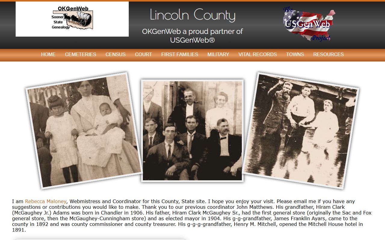 Lincoln County genealogy records on OKGenWeb portal