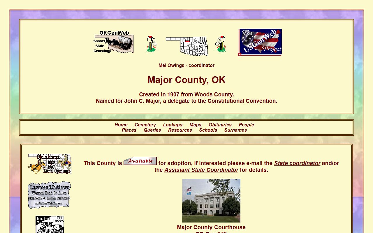 Major County genealogy records on OKGenWeb portal