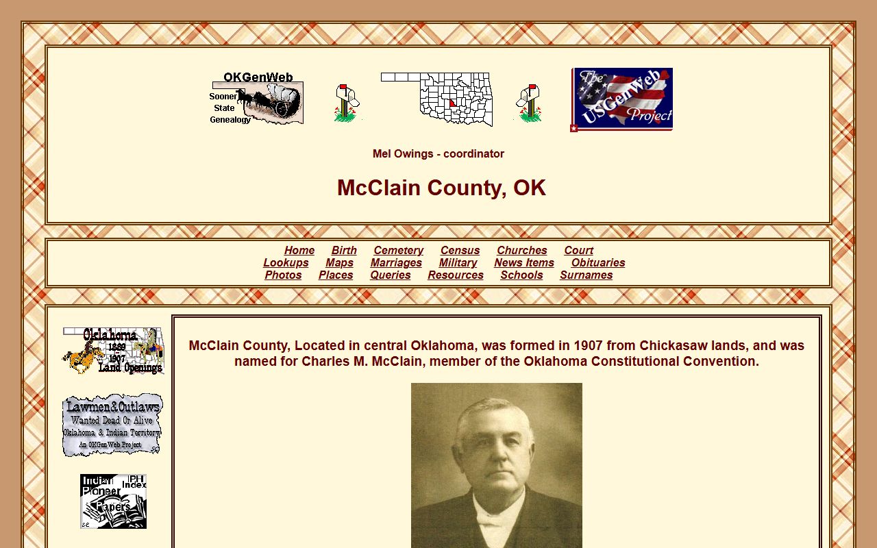 McClain County OKGenWeb genealogy records portal