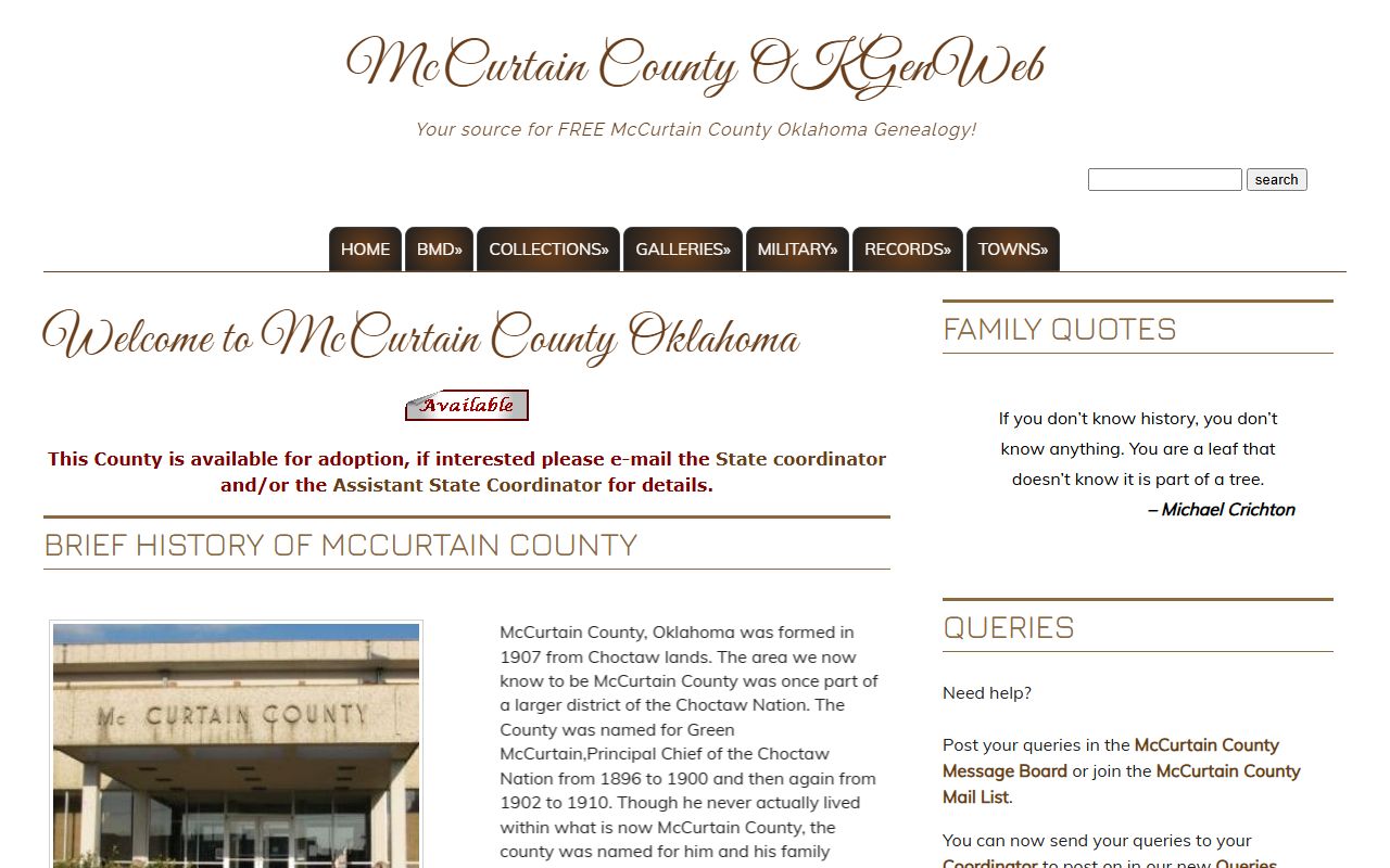 McCurtain County OKGenWeb genealogy records portal