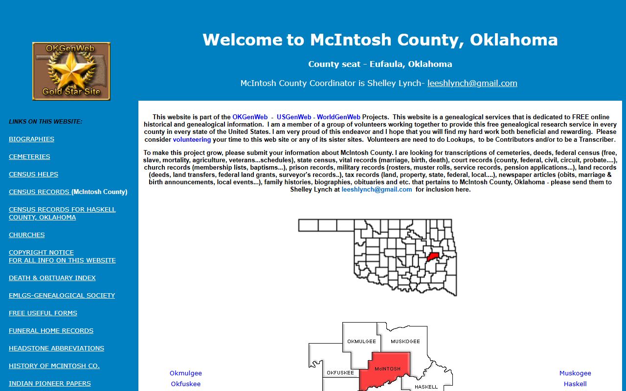 McIntosh County OKGenWeb genealogy records portal