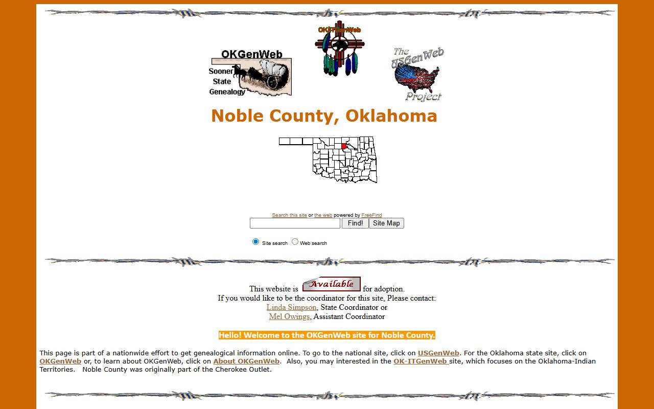 Noble County OKGenWeb genealogy records portal