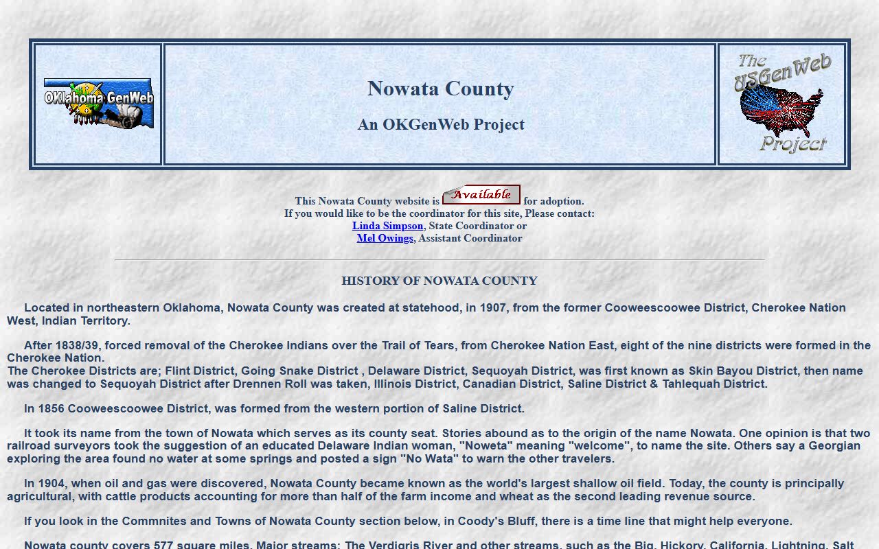 Nowata County OKGenWeb genealogy records portal
