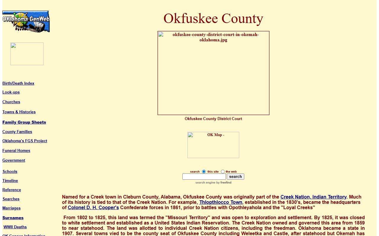 Okfuskee County OKGenWeb genealogy records portal