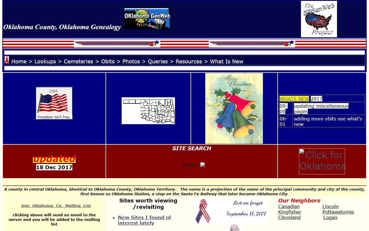 Oklahoma County OKGenWeb genealogy records portal