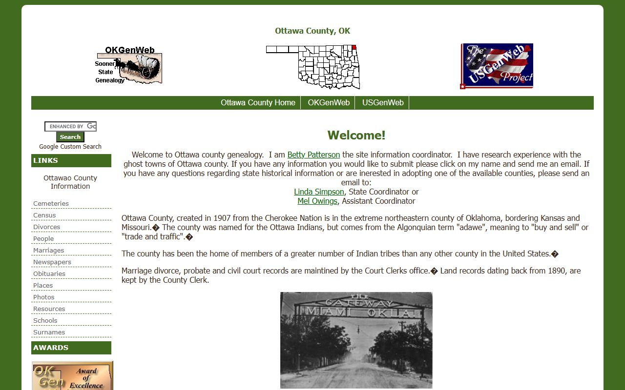 Ottawa County genealogy records on OKGenWeb