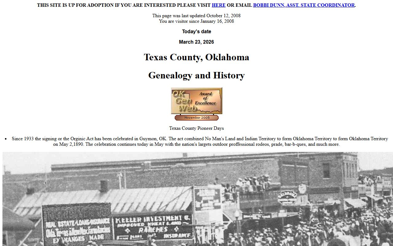 Texas County genealogy records on OKGenWeb