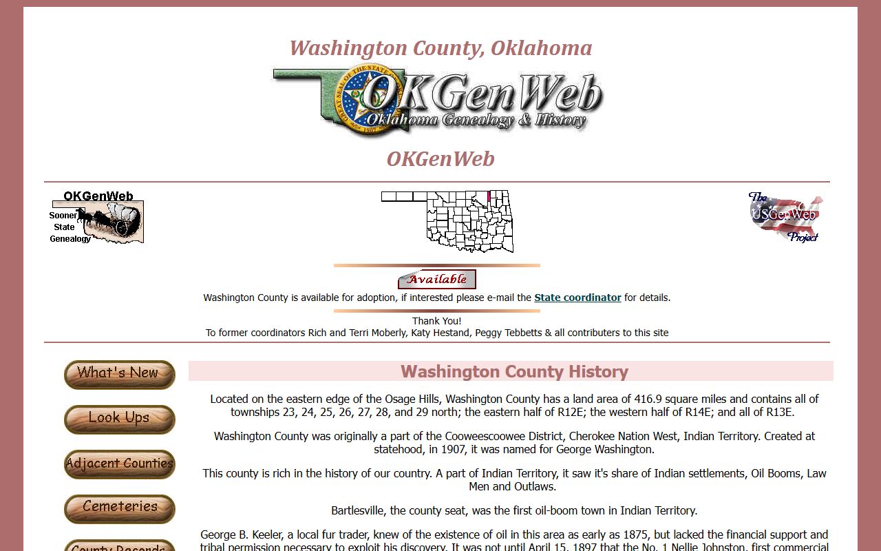 Washington County OKGenWeb genealogy records