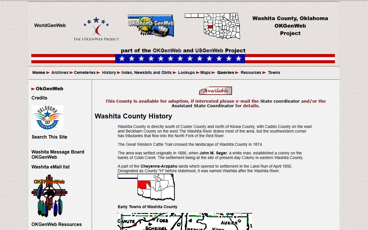 Washita County OKGenWeb genealogy records