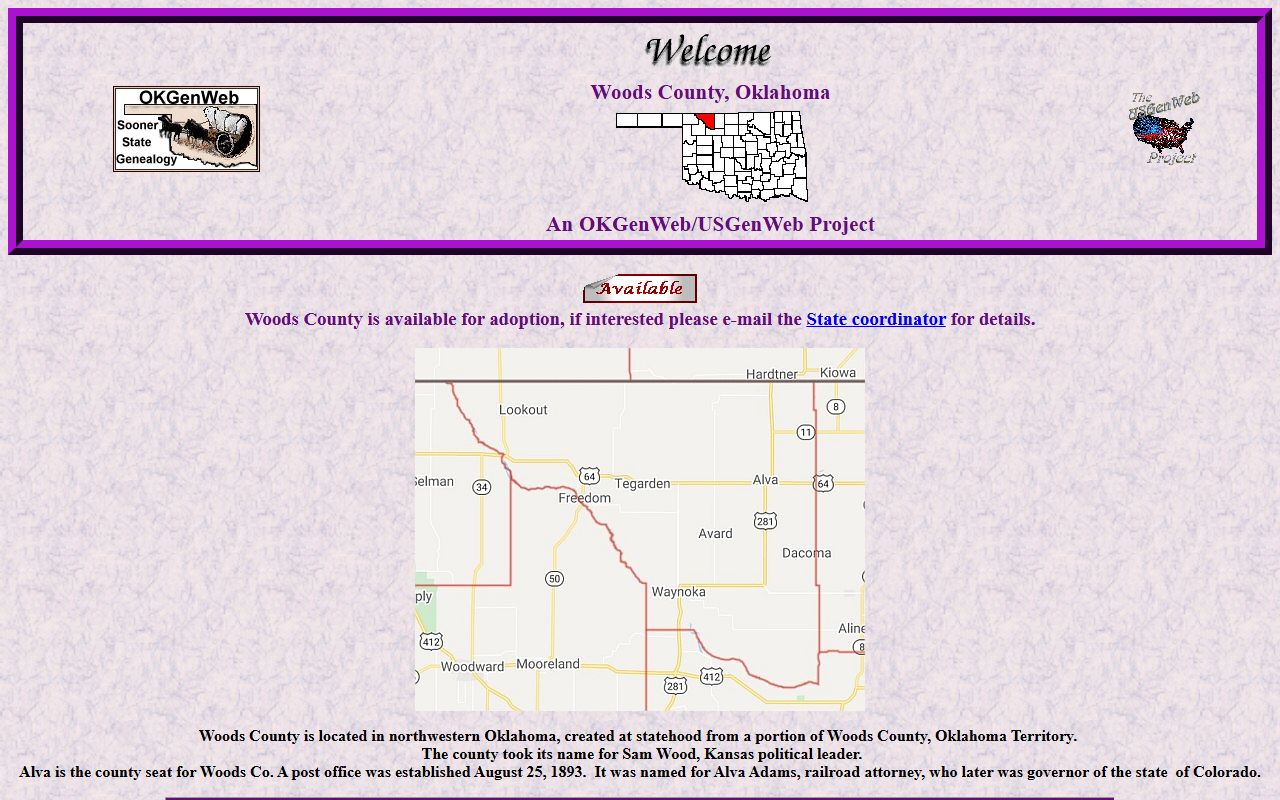 Woods County OKGenWeb genealogy records